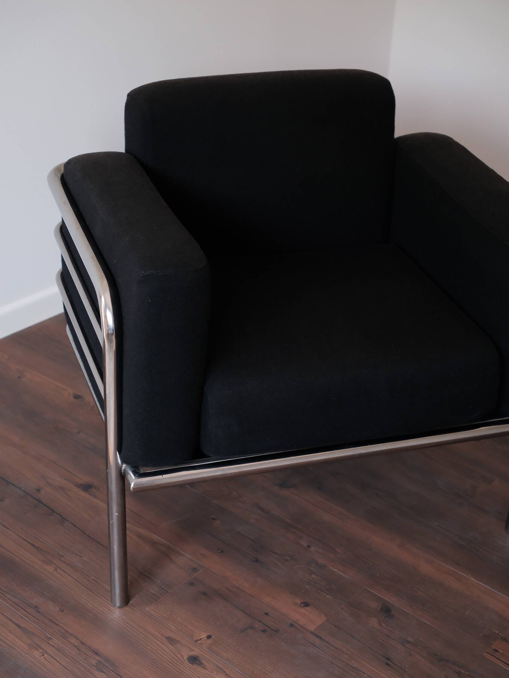 Pair of fabric armchairs – modernist design, circa 1970-80