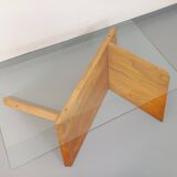 Vintage rectangular coffee table in solid elm and glass from the 80s