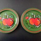 2 vintage Scandinavian folk decorative plates with retro apple patterns