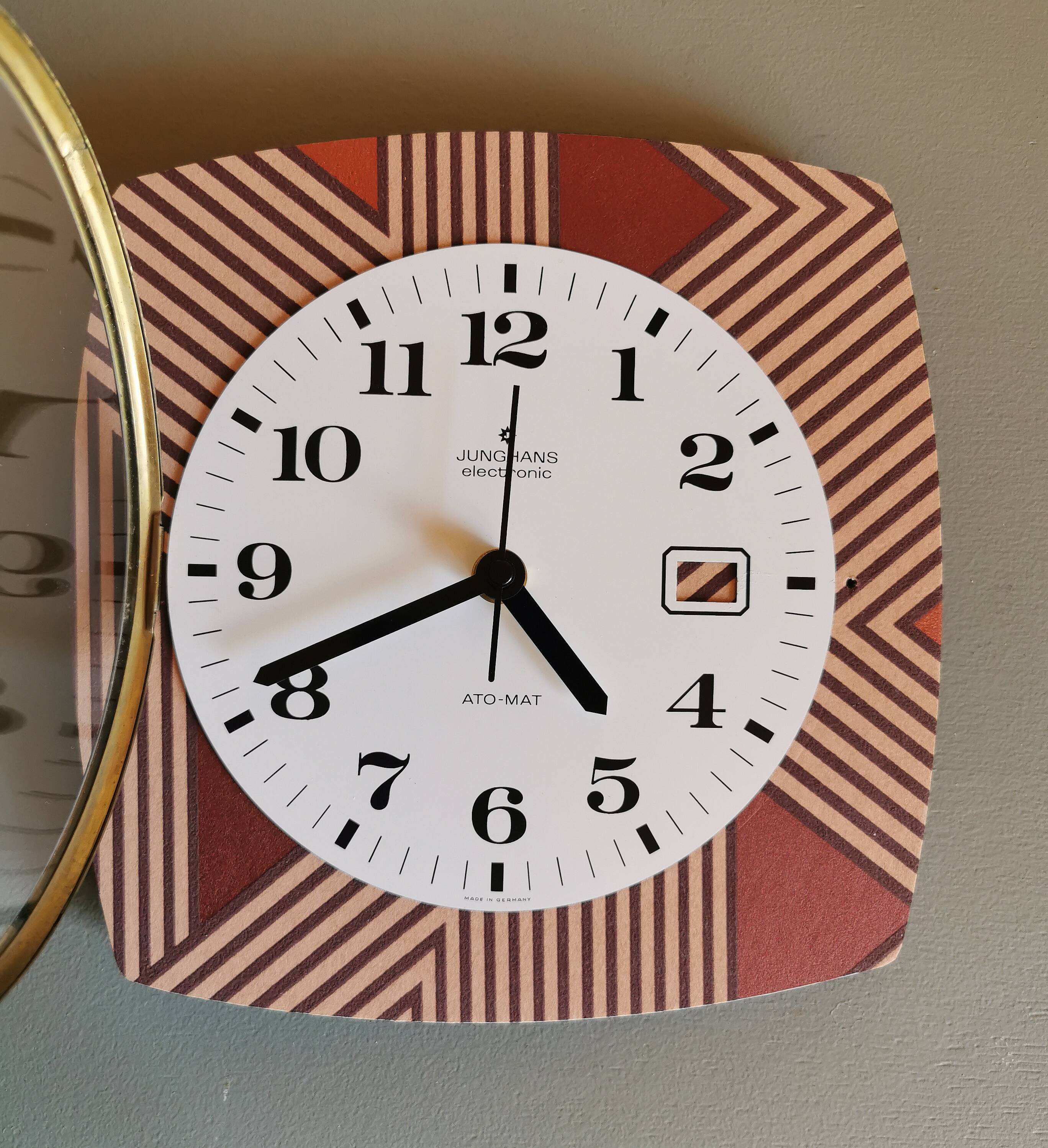 Silent rectangular vintage wall pendulum clock "Copper pink junghans"