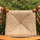 4 straw chairs in vintage pine wood 1980 1990