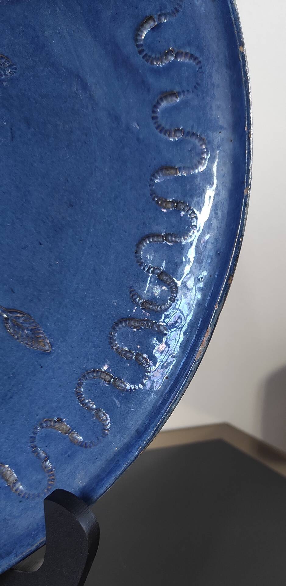 Vintage cobalt blue glazed stoneware plate