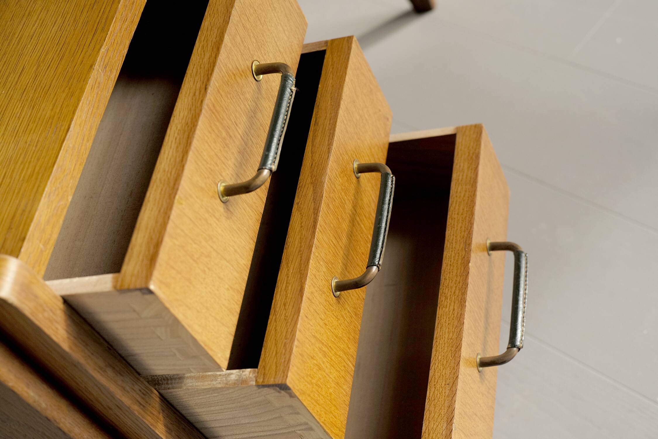 Oak and leather desk, France 1955