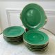 dessert service 12 dessert plates and a green and golden Art Deco cake dish 40s