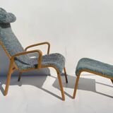 Vintage Easy Chair with Ottoman Sheepskin Midcentury Scandinavian design