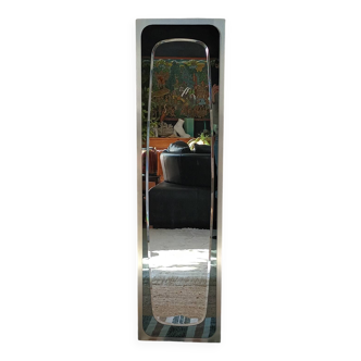 1970s brushed aluminum beveled mirror