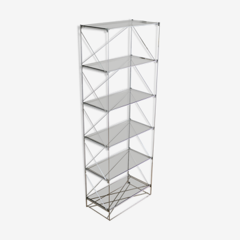 Max Sauze's Isocele shelf, steel and smoked glass, France circa 1970