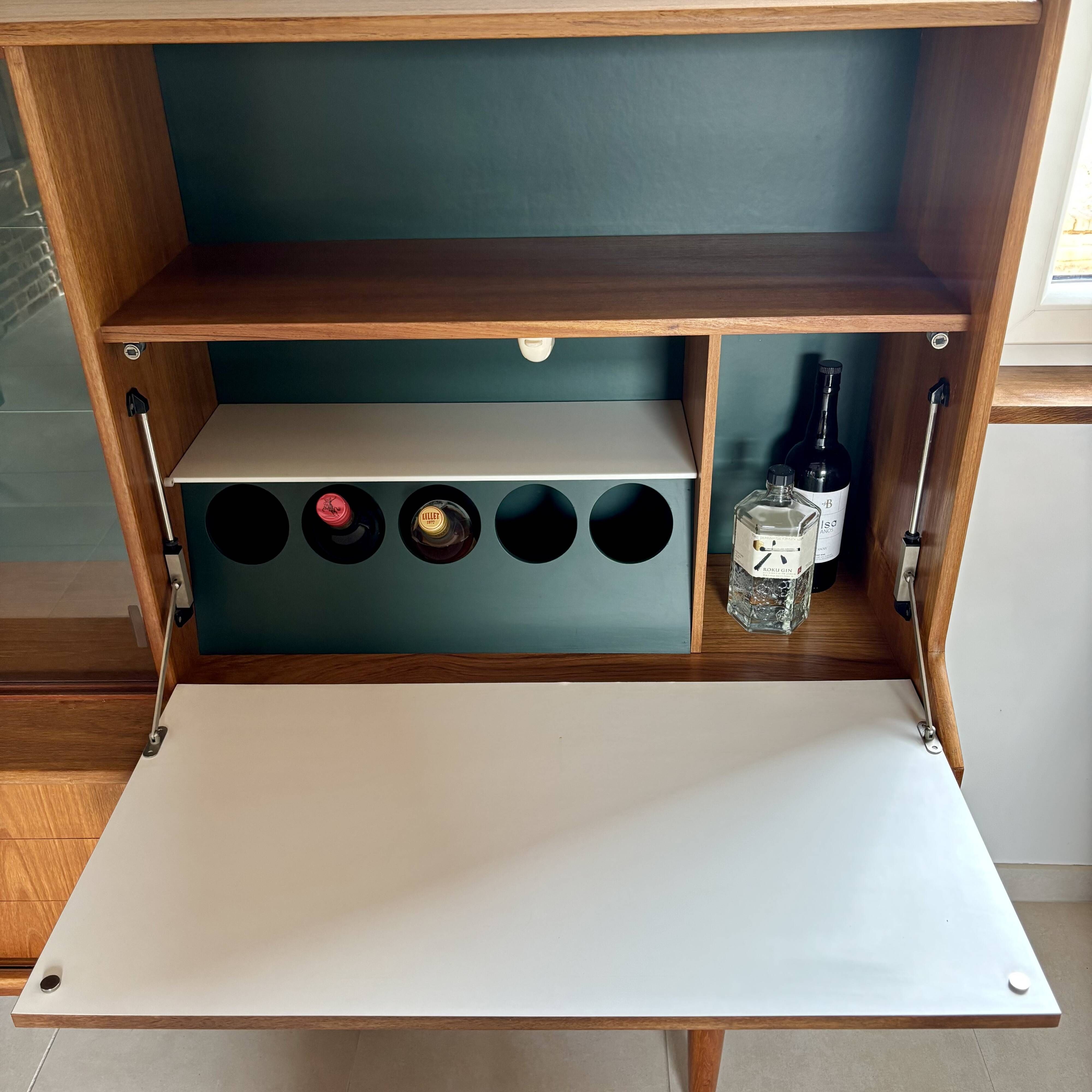 Scandinavian highboard in blonde teak with integrated bar - 60s