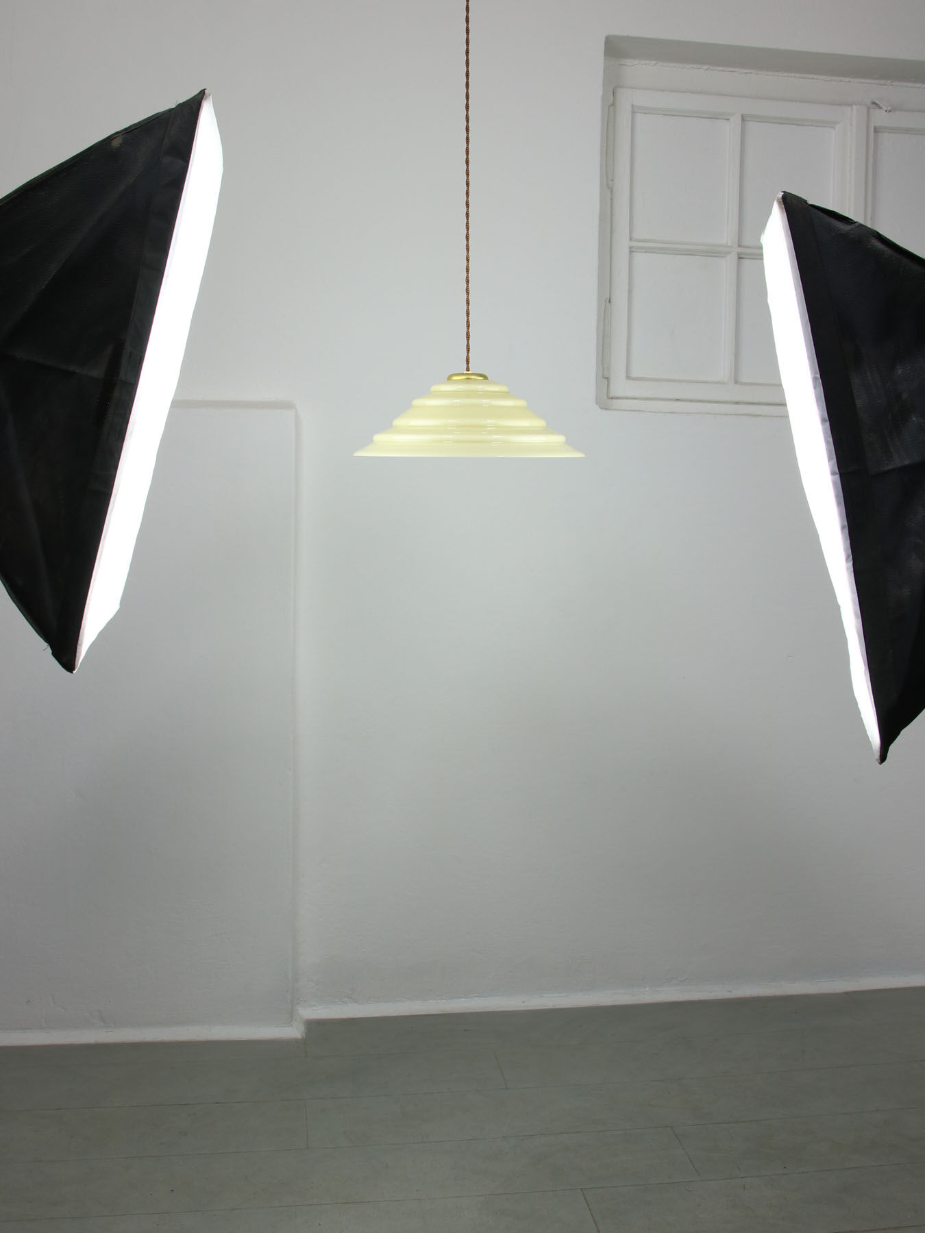 Mid-century Yellow Glass & Brass Pendant Lamp