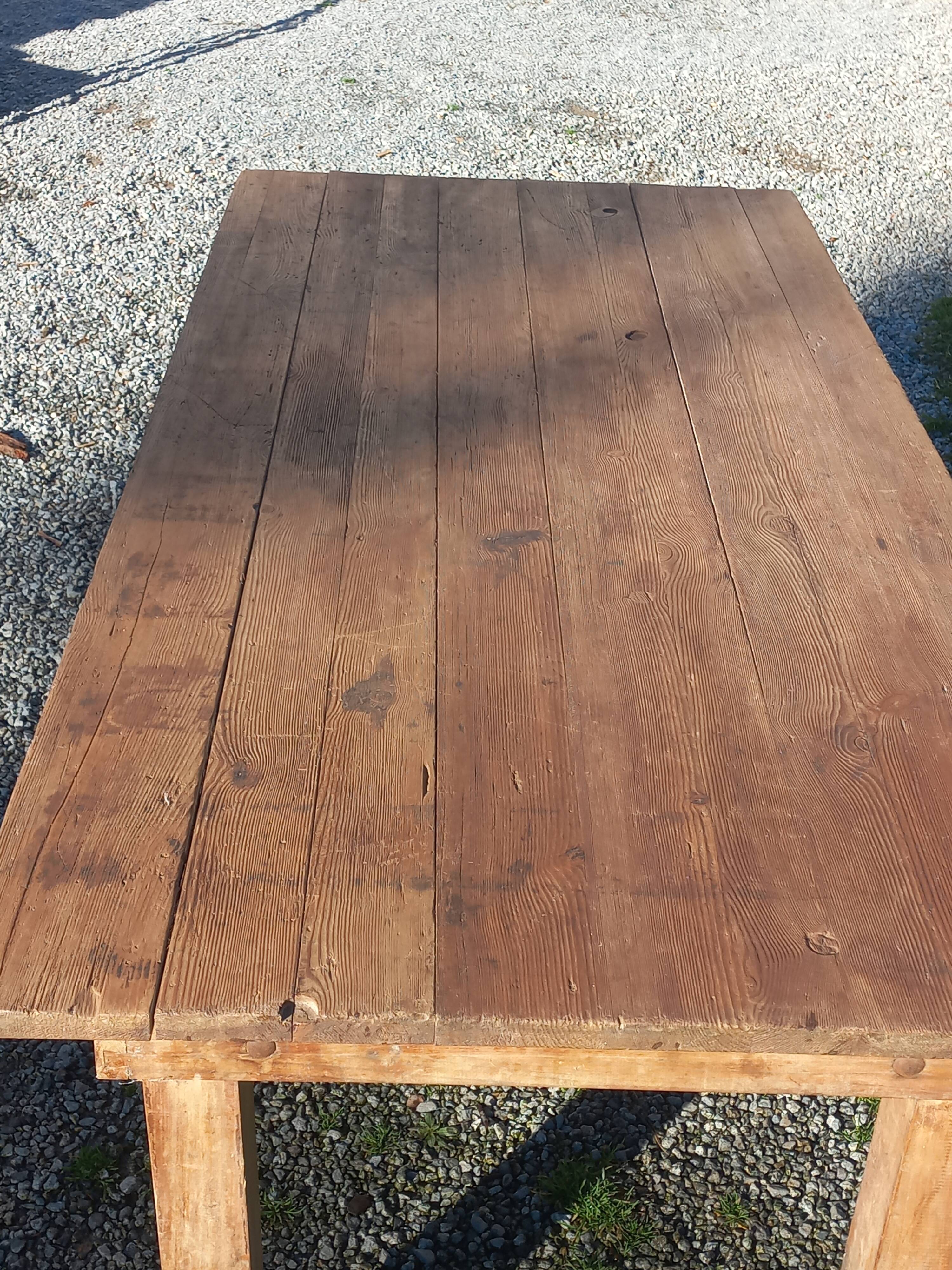 Brutalist farmhouse table Antique wooden workshop table 200cm