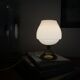 Antique white opaline glass globe table lamp with a brass base.