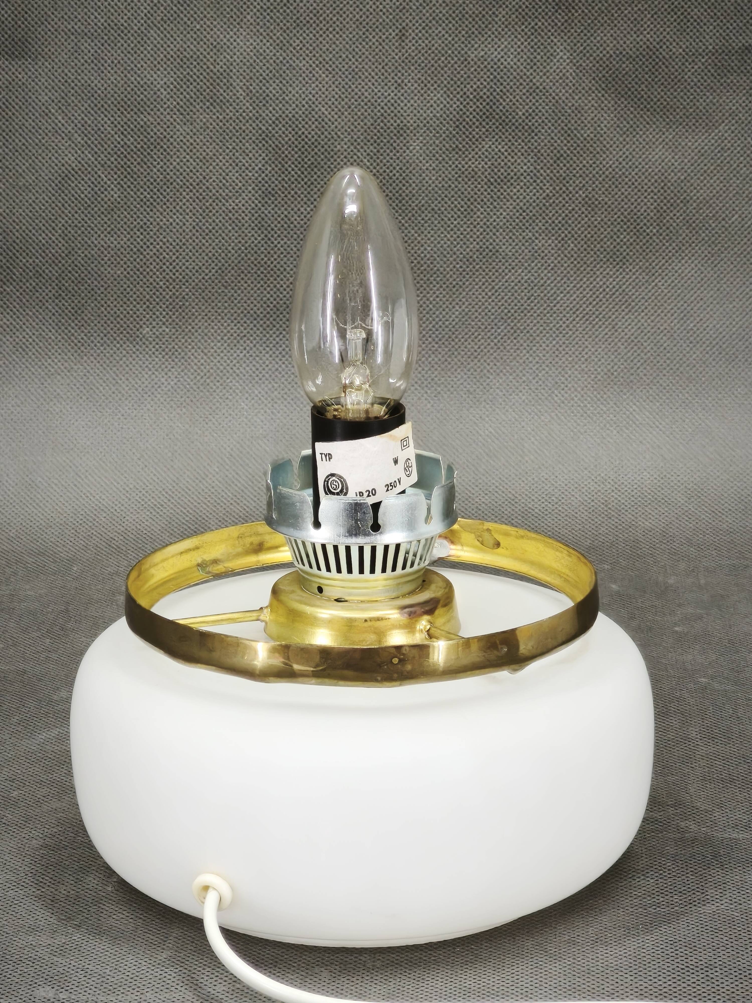 Czech Opaline Glass and Brass Table Lamp, 1970s