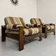 2 fauteuils armchair en bois et tissu vintage design années 70