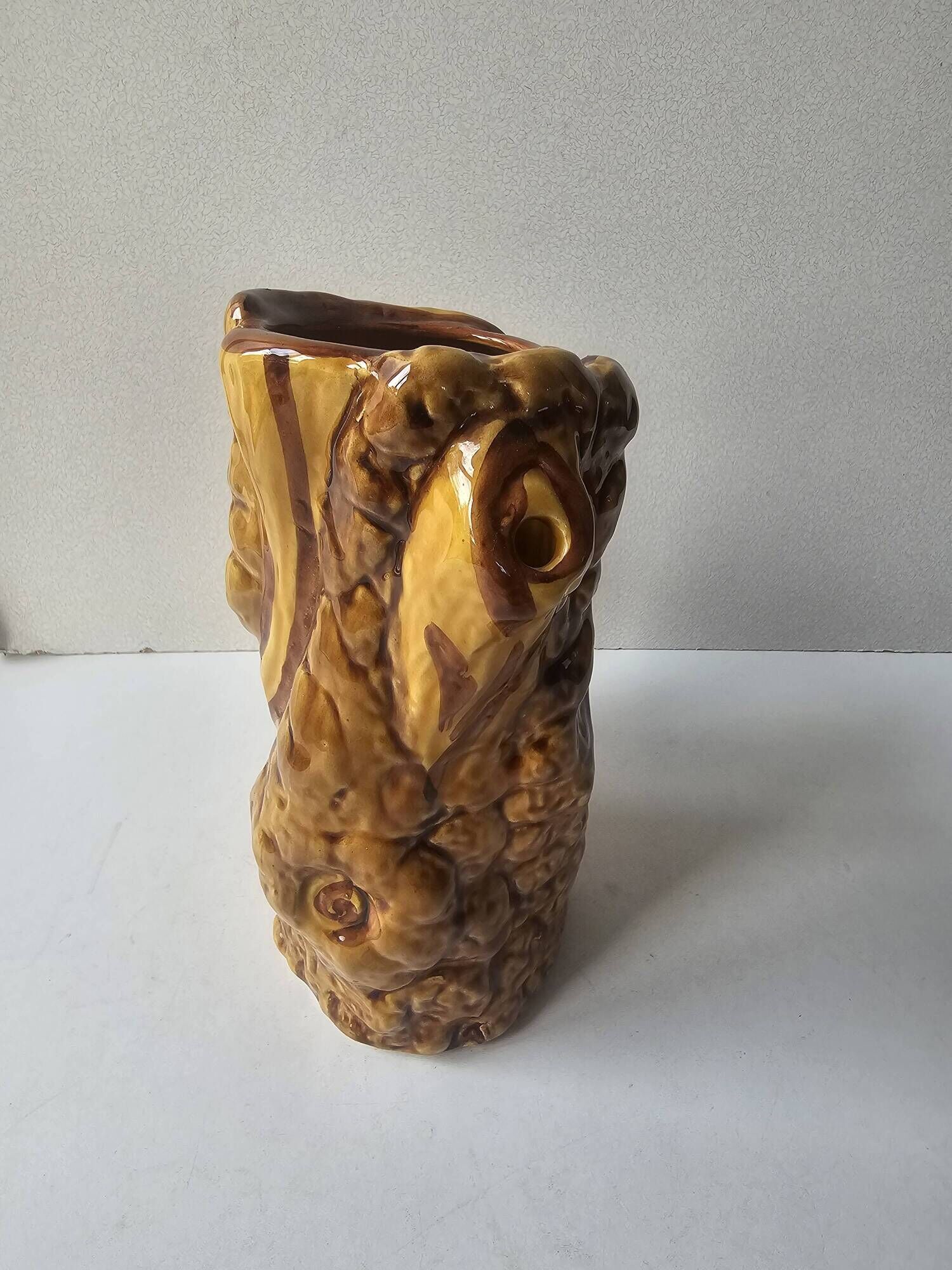 Ceramic jug resembling a tree trunk signed Aegitna Vallauris Years