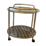 Vintage gold glass table on wheels