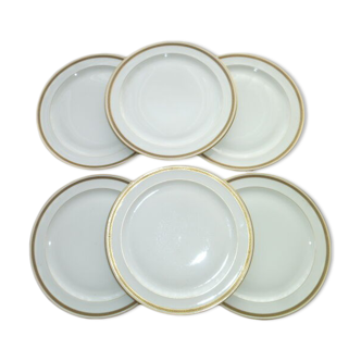 Set de 6 assiettes plates en porcelaine de Limoges Dartigeas blanche et or