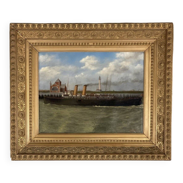 A boat in Ostend, oil on canvas, signed and dated