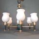 Maison Lunel 1960 6-light chandelier in gilded brass and green lacquered.
