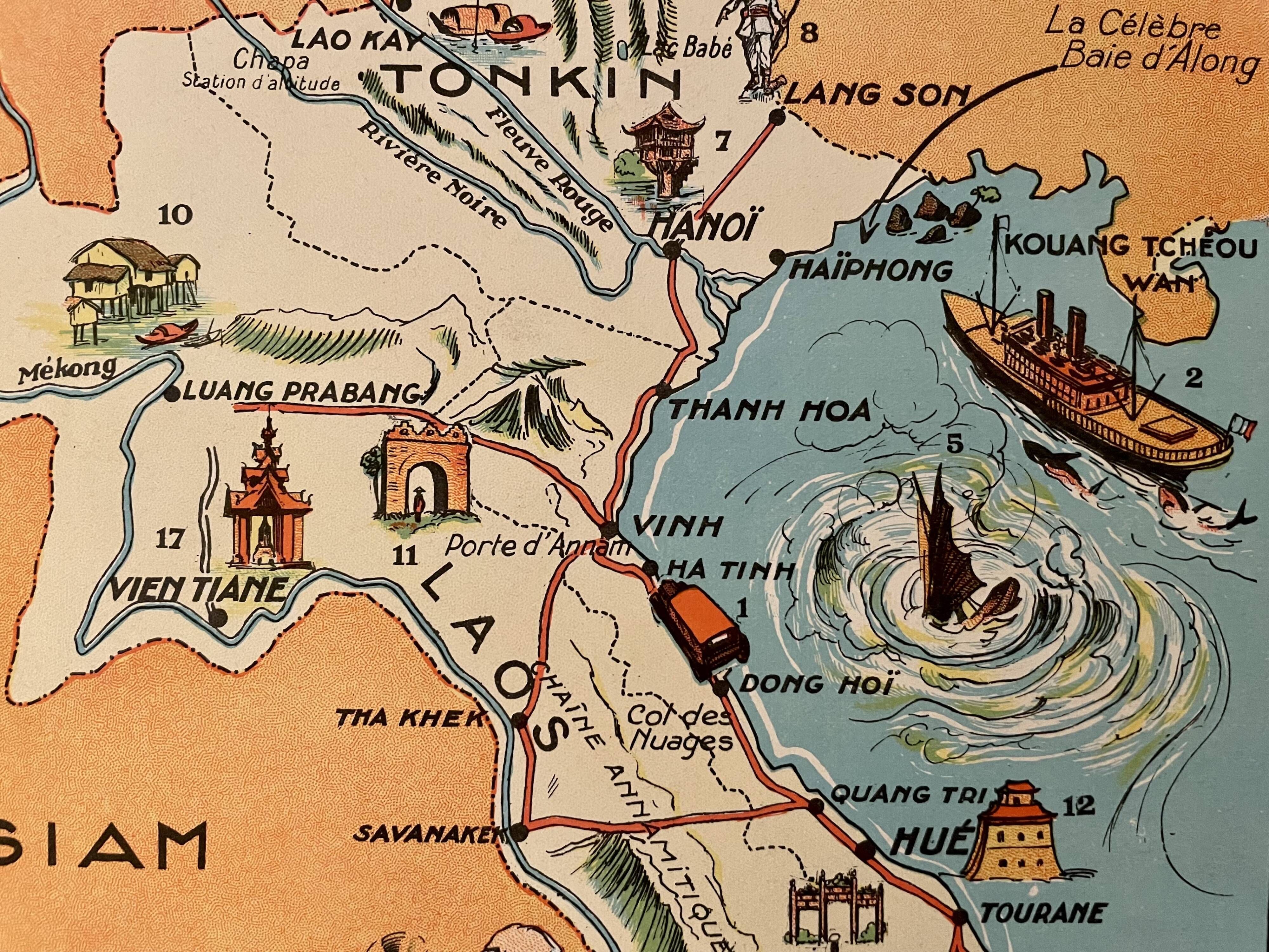 Old poster map of French Indochina (tourism) - 1931