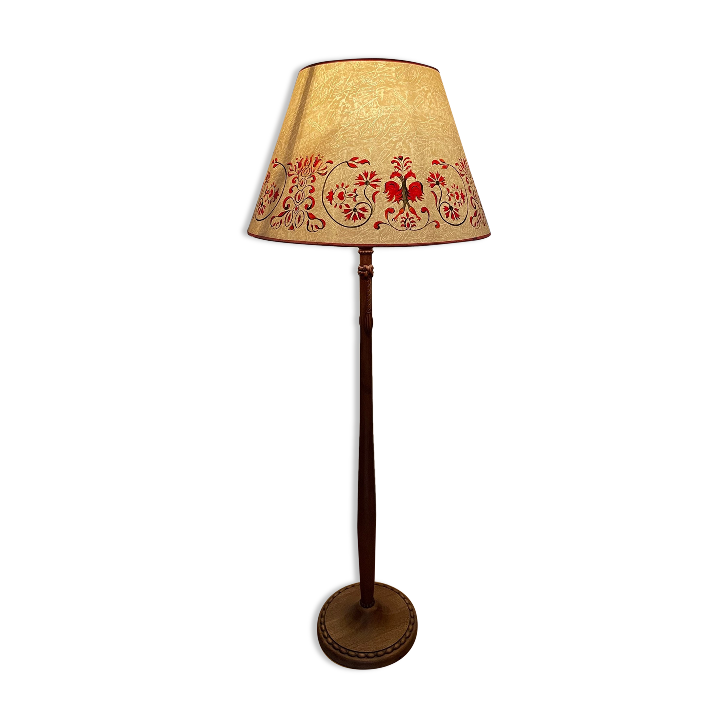 carved wooden floor lamp from the 40s