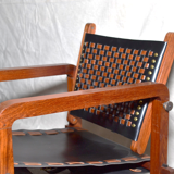 Ensemble de 4 fauteuils et une table basse en Bunbinga et cuir