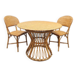 Vintage round rattan bamboo dining set 'bohemian'