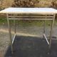 Vintage table with square chrome tubular metal base and marble top with 1 drawer.