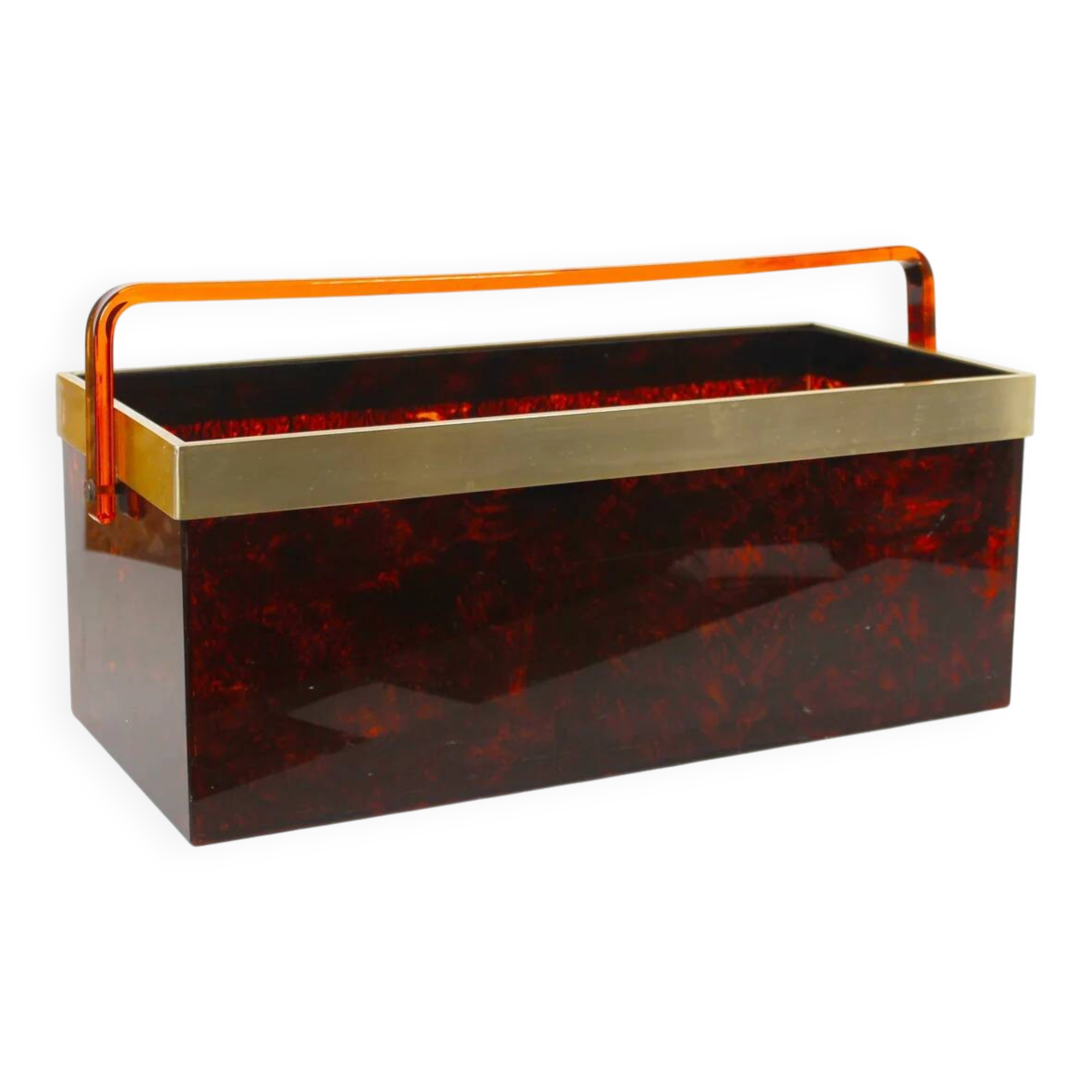 Italian magazine rack in 'faux tortoiseshell' and brass