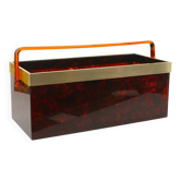 Italian magazine rack in 'faux tortoiseshell' and brass