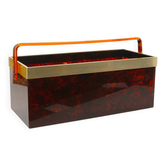 Italian magazine rack in 'faux tortoiseshell' and brass