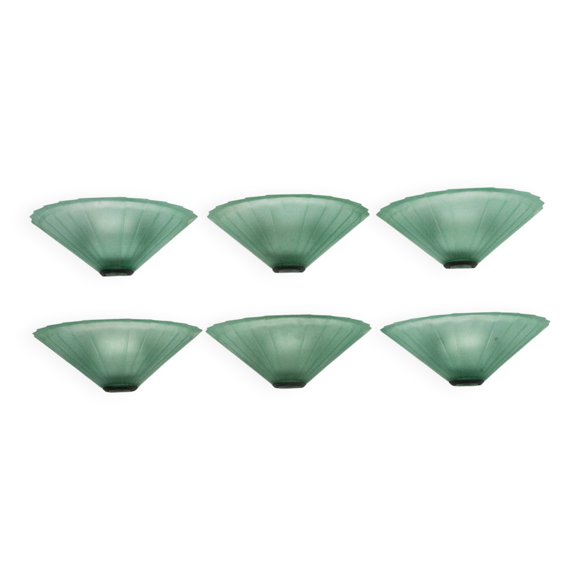 Set of six De Majo sconces in thick green murano glass. Italy 1980s