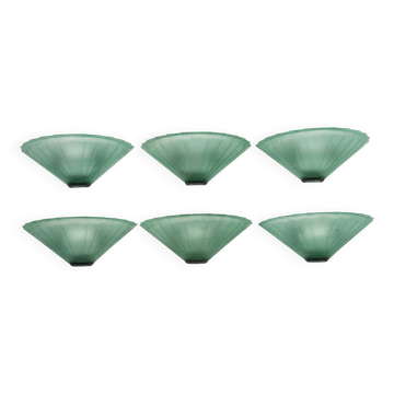 Set of six De Majo sconces in thick green murano glass. Italy 1980s