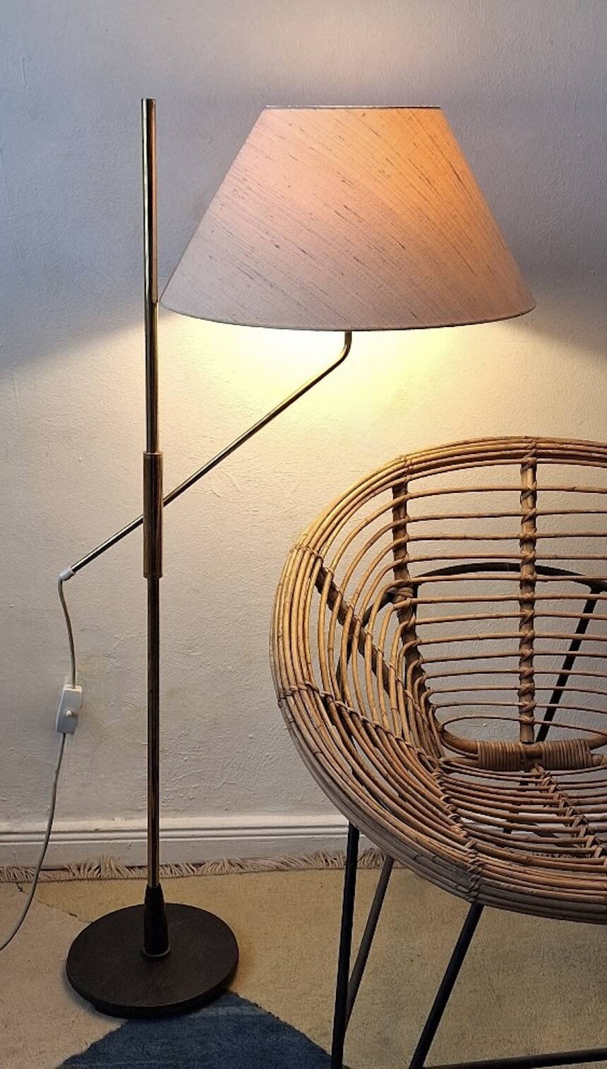 Mid century 360 deg. swing and height adjustable brass floor lamp, 1950s