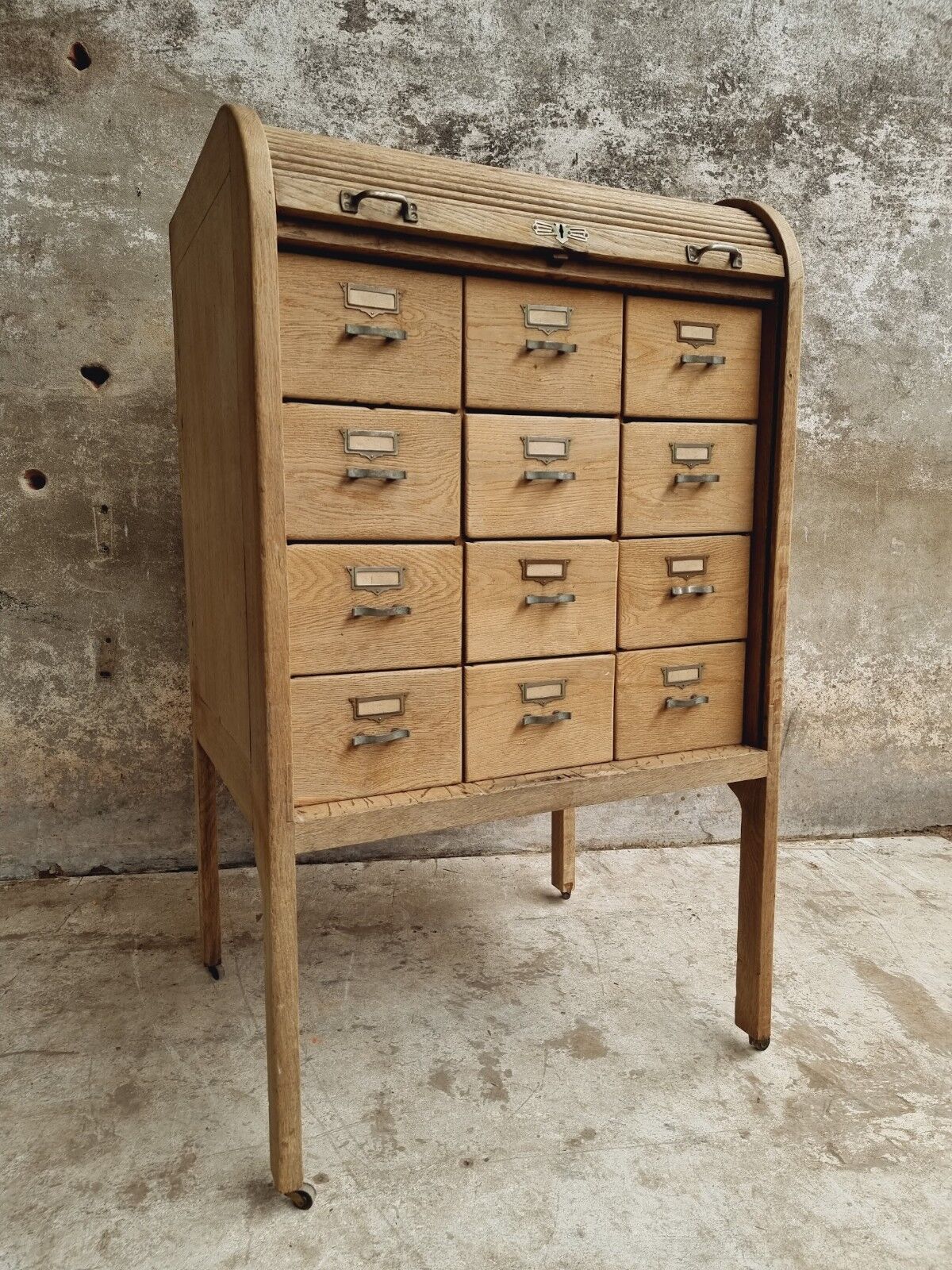 Antique roller shutter cabinet oak chest of drawers