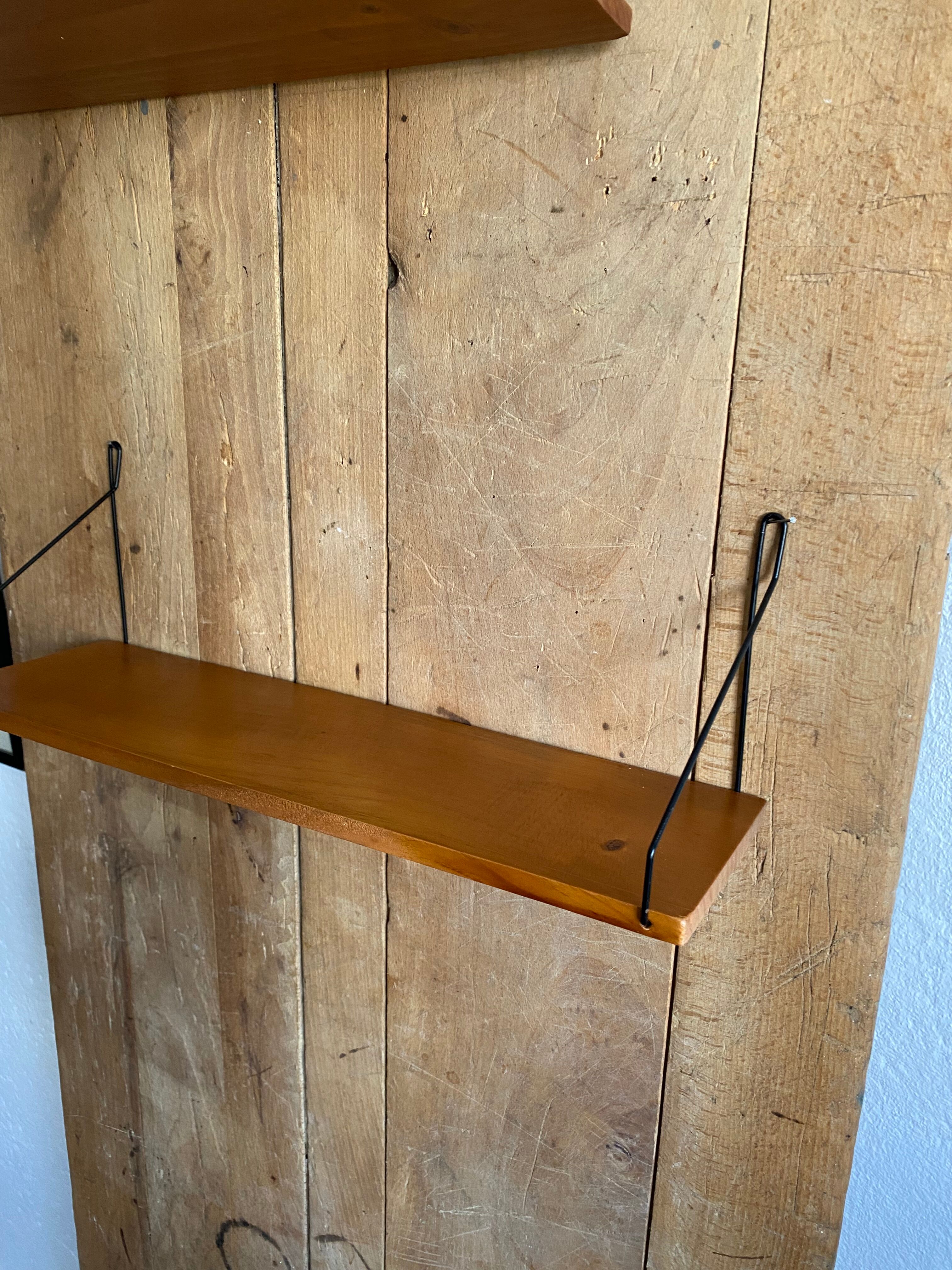 Pair shelves string wood vintage midcentury