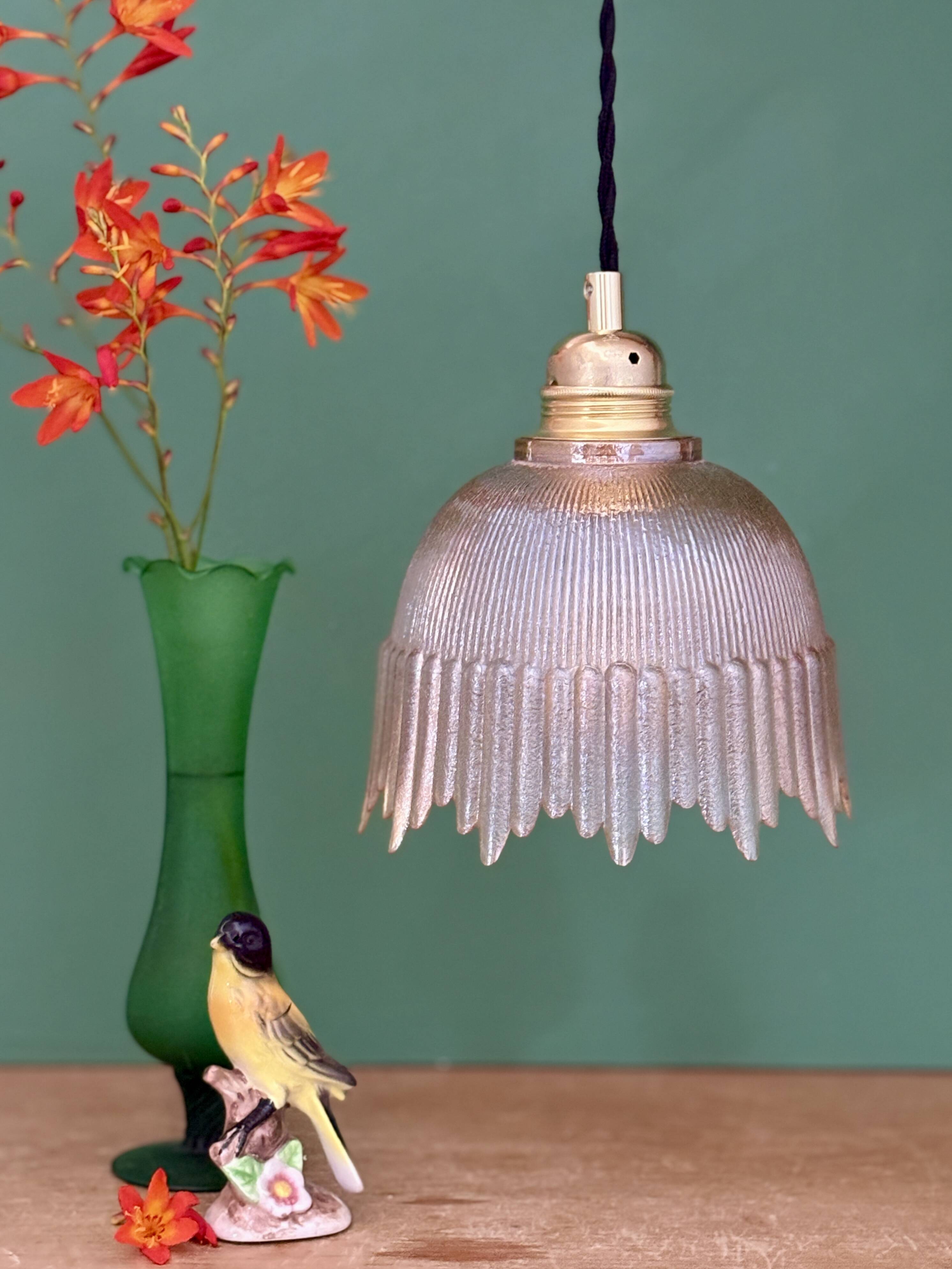 Vintage amber glass tulip pendant light