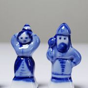 Gzhel porcelain travel chess set signed Yuri Garanin