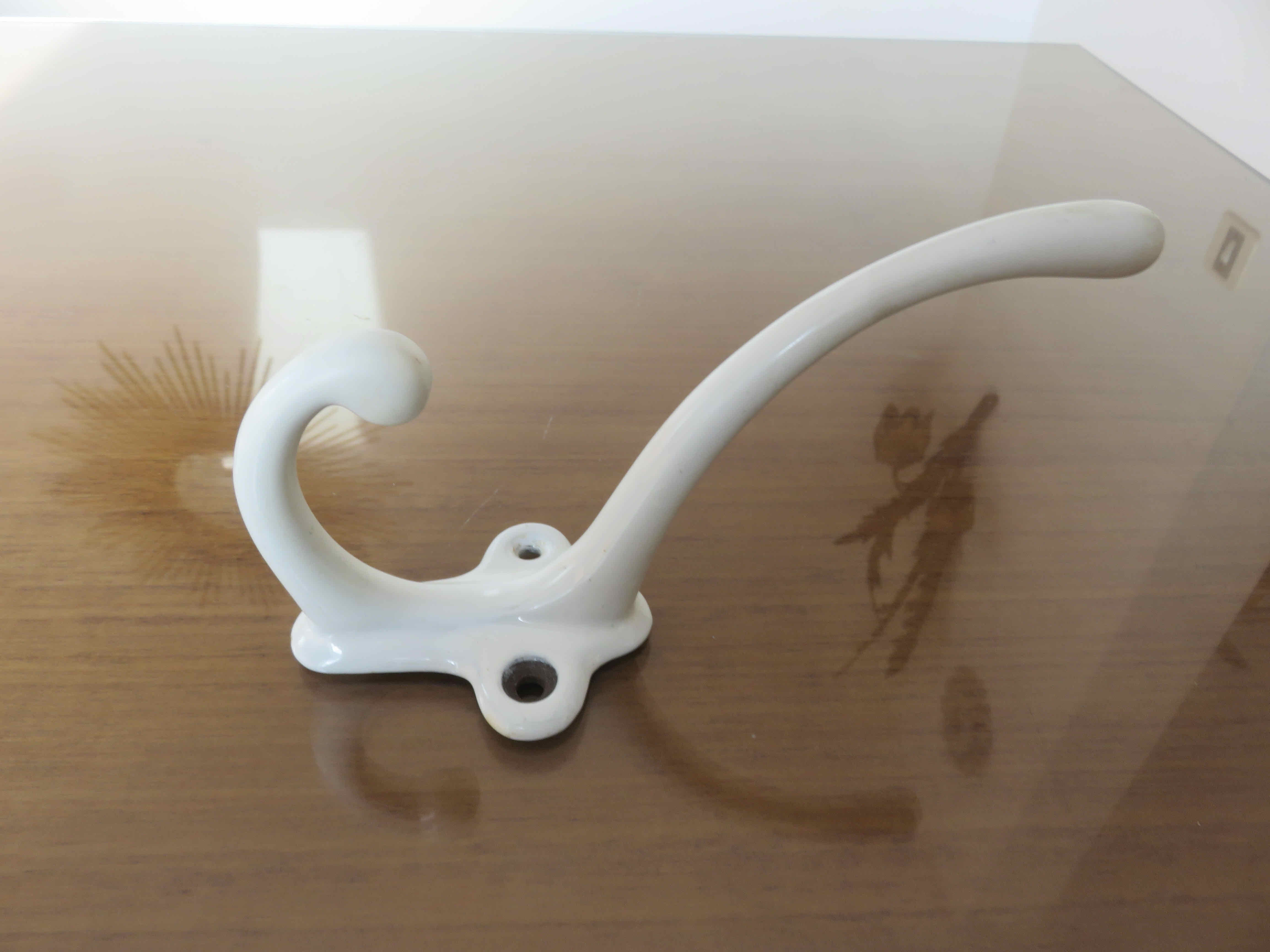 White enamelled cast iron wall hook 30s 40s