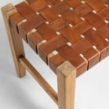 Wooden and woven leather bench, 80 cm