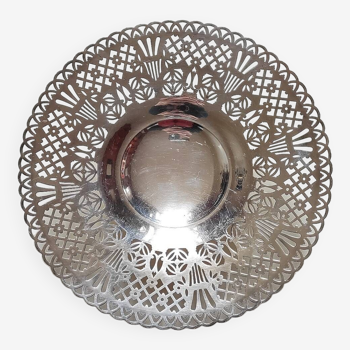 Large openwork silver metal compote bowl