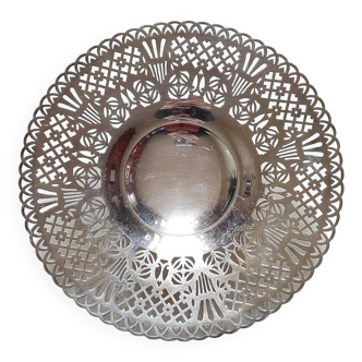 Large openwork silver metal compote bowl