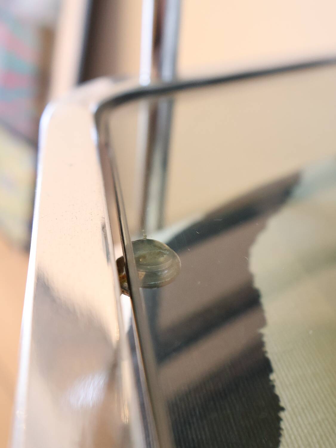 Chrome and smoked glass dressing table with a nesting seat, 1970.