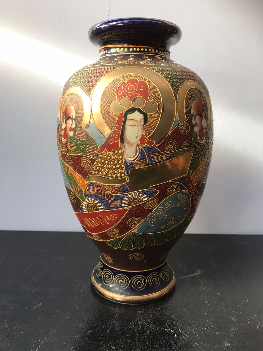 Vase chinois satsuma céramique peinte multicolore vintage | Selency