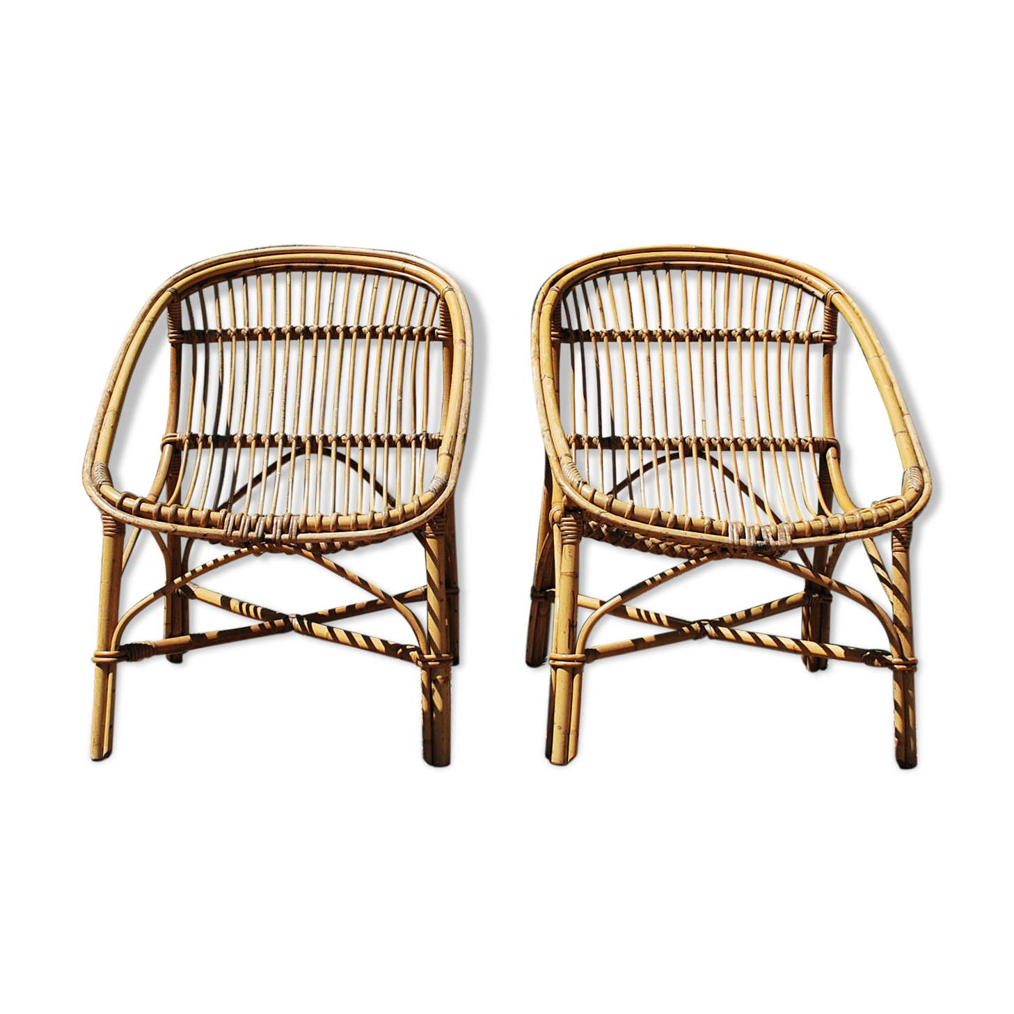 Pair of adult rattan basket armchair