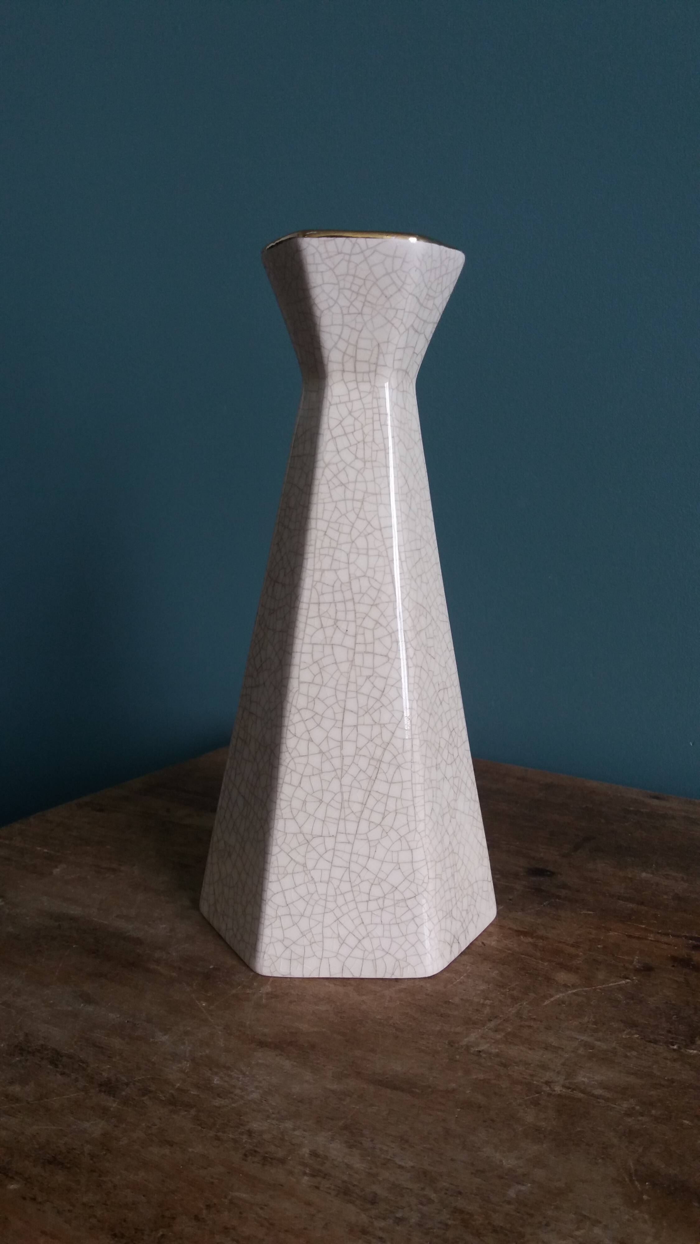 Ceramic candlestick with crackled glaze and gilding, Art Deco