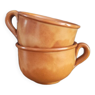 Vintage orange tones glazed ceramic mugs