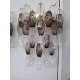 Set of Two Contemporary Transpaernt and Fumè "Poliedro" Murano Glass Wall Sconces
