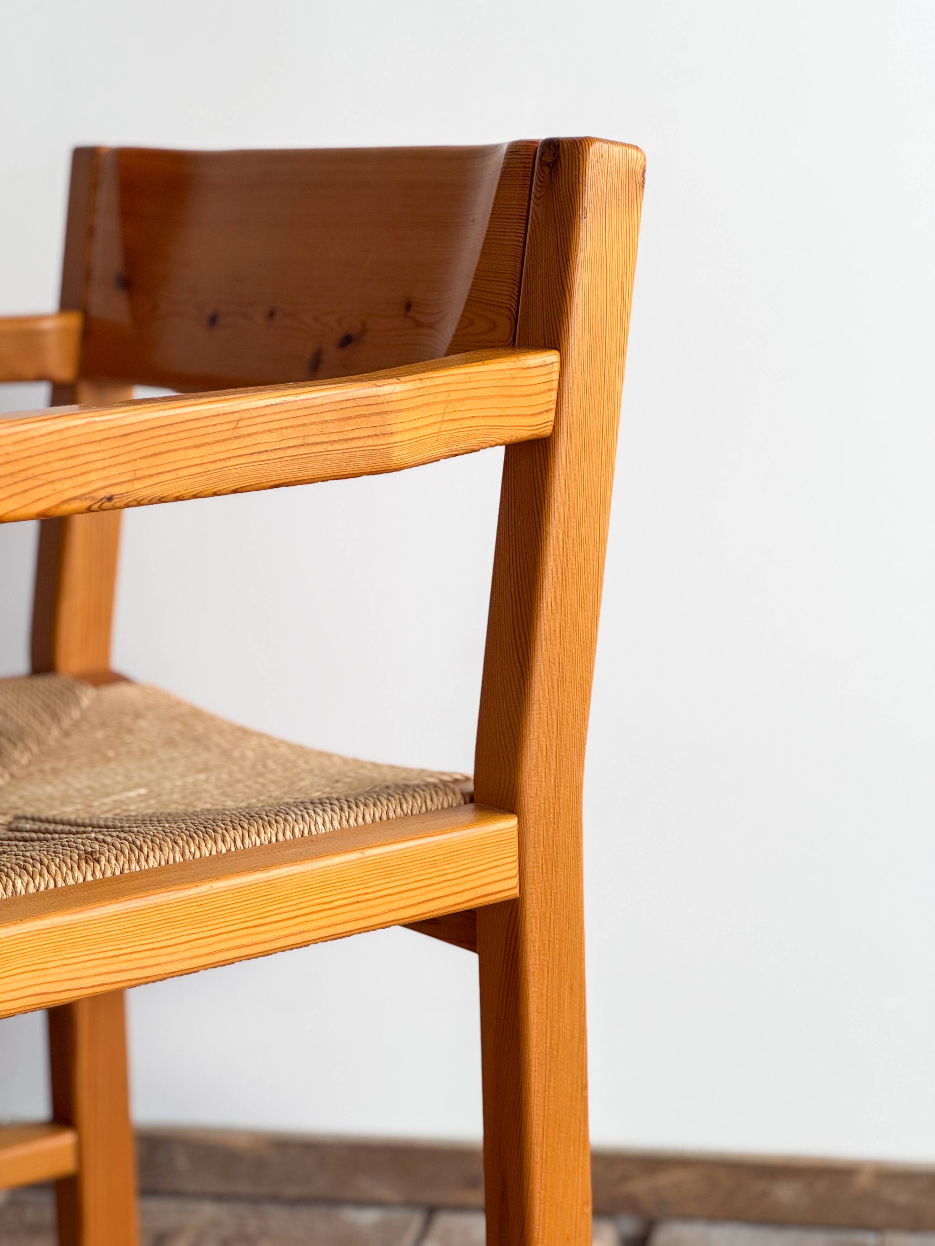 Brutalist chair by Tage Poulsen, pine, woven paper cord seat.