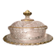 Butter dish or candy dish in pressed glass molded with golden rim