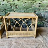 Set of two rattan and wicker nesting tables